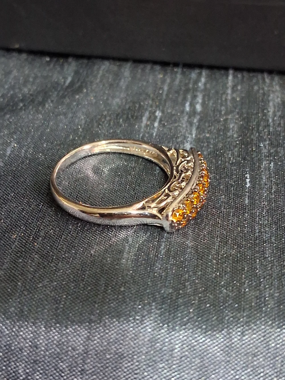 Women's Amber Crystal Bar Ring in Sterling Silver Sz 8 Vintage Minimalist Trend